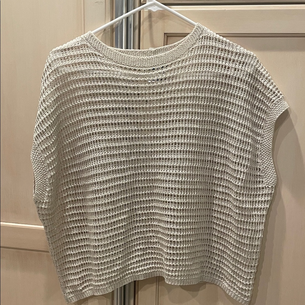 Max Studio Open Waffle Knit Top- Cream NWT